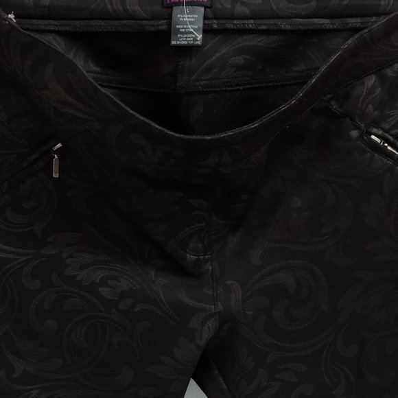 Flirtatious Brand Women's Size L Pull-On Pants Black Silver Embossed - Picture 9 of 14